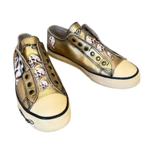 Ed Hardy Gold Skull Laceless Slip-On Sneakers Women's Size 7
