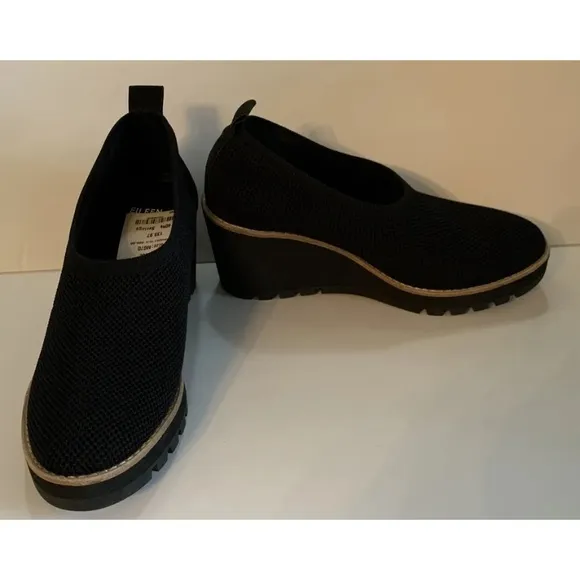 Eileen Fisher Black Wedge Shoes 7 New NWT $235 retail Beautiful Versatile