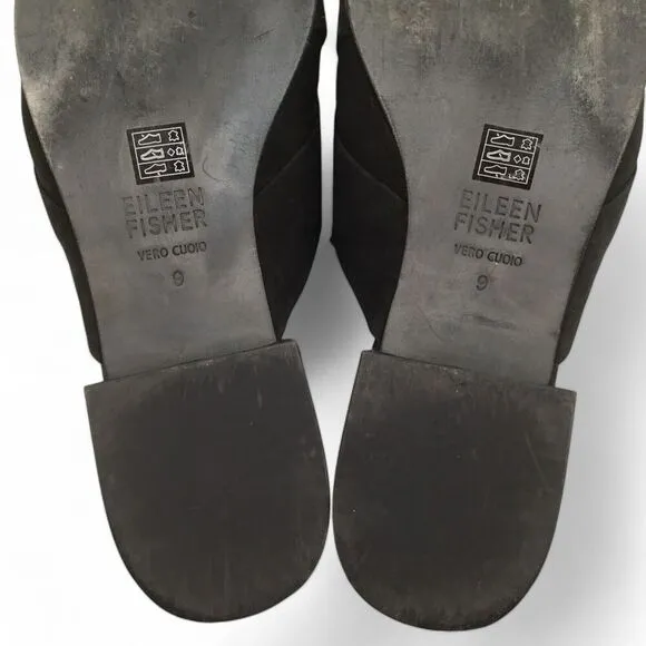 Eileen Fisher Shoes Bauer Mules Crisscross Nubuck Leather Black sz 9 Minimalist