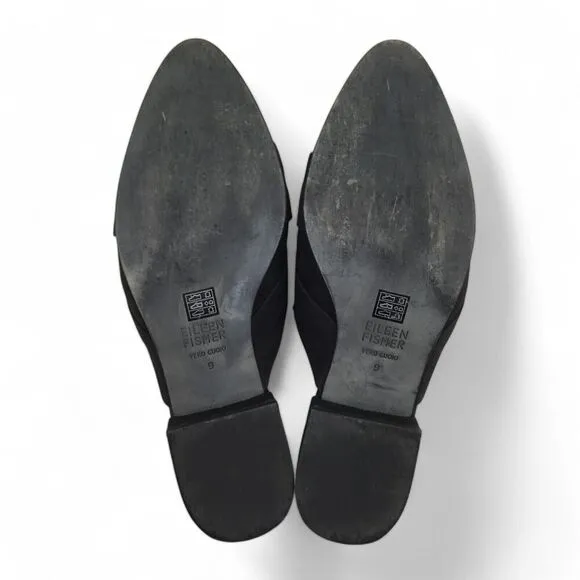 Eileen Fisher Shoes Bauer Mules Crisscross Nubuck Leather Black sz 9 Minimalist