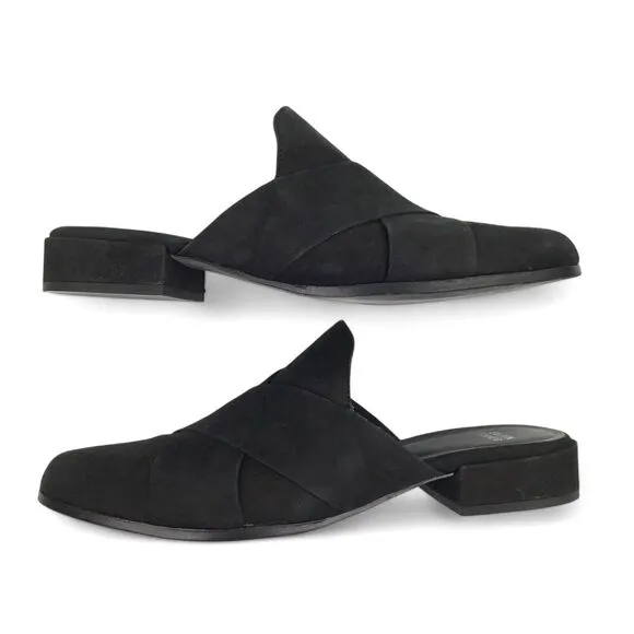 Eileen Fisher Shoes Bauer Mules Crisscross Nubuck Leather Black sz 9 Minimalist