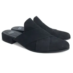 Eileen Fisher Shoes Bauer Mules Crisscross Nubuck Leather Black sz 9 Minimalist