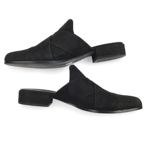 Eileen Fisher Shoes Bauer Mules Crisscross Nubuck Leather Black sz 9 Minimalist