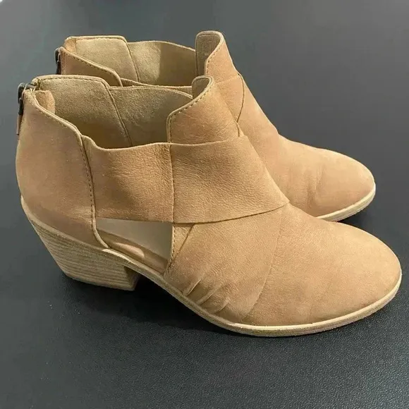 Eileen Fisher Shoes Booties Cut Out Tan Leather Minimalist Modern Classic