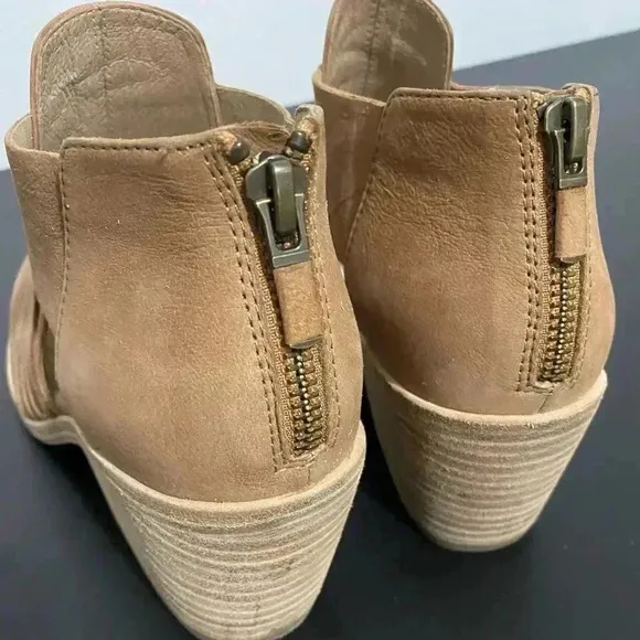 Eileen Fisher Shoes Booties Cut Out Tan Leather Minimalist Modern Classic