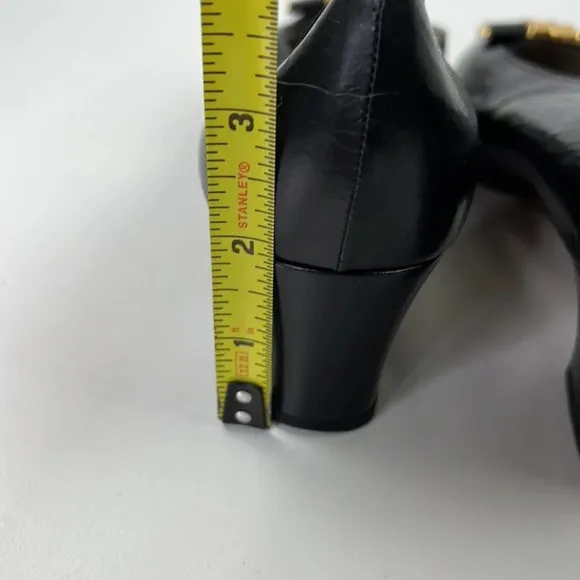 el corte ingles black leather kitten heel shoes with gold bow size 37
