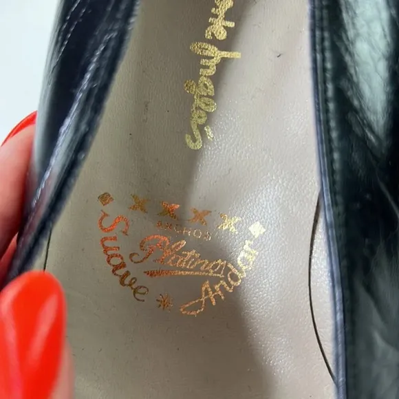 el corte ingles black leather kitten heel shoes with gold bow size 37