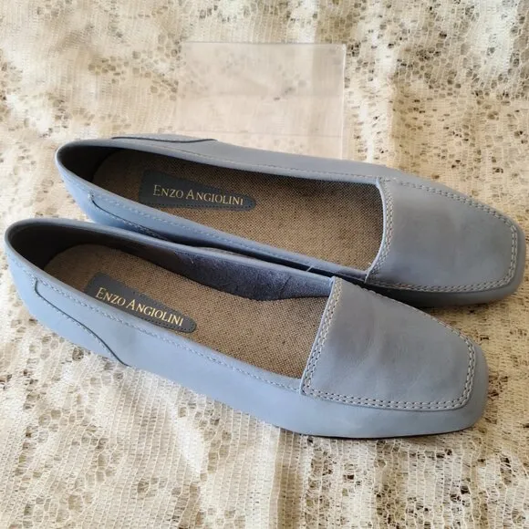ENZO ANGIOLINI DUSTY BLUE LIBERTY LEATHER SLIP ON LOAFER  6 &amp; 1/2 M
