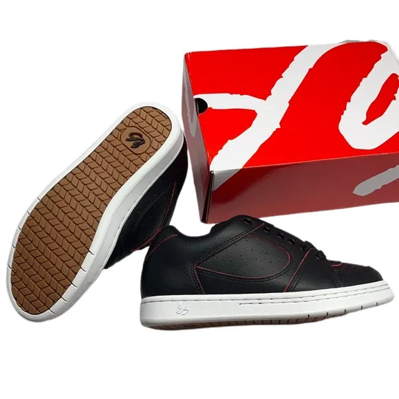 ES ACCEL OG retro black and red all leather chunky skateboarding shoes