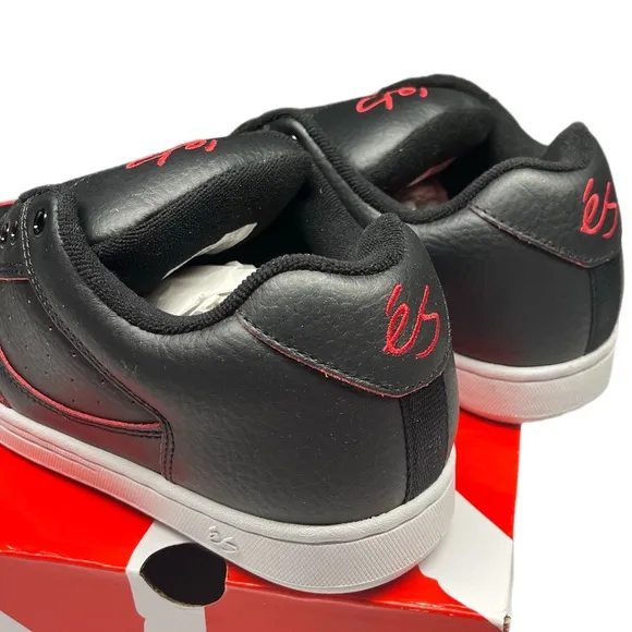 ES ACCEL OG retro black and red all leather chunky skateboarding shoes