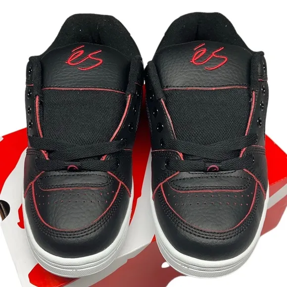 ES ACCEL OG retro black and red all leather chunky skateboarding shoes