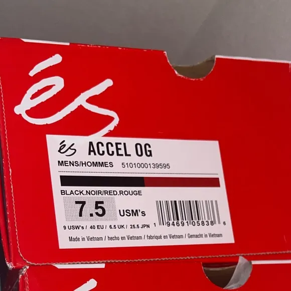 ES ACCEL OG retro black and red all leather chunky skateboarding shoes