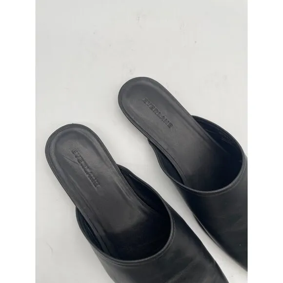 Everlane The Day Mule Womens 8.5 Slip On Flats Black Leather Slides Minimalist