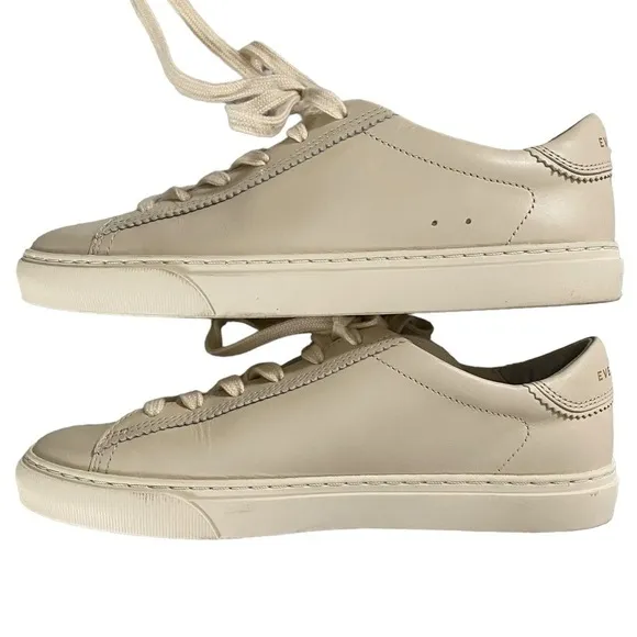 Everlane The Day Sneaker in Parchment leather low top lace up round toe cream 6