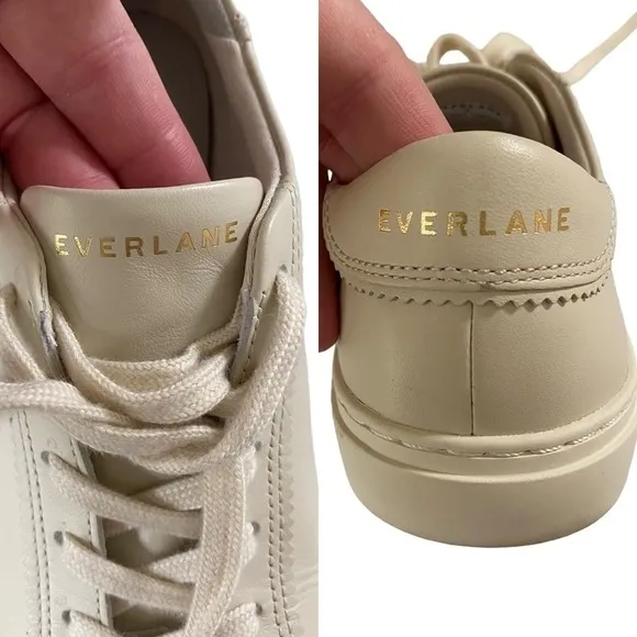 Everlane The Day Sneaker in Parchment leather low top lace up round toe cream 6