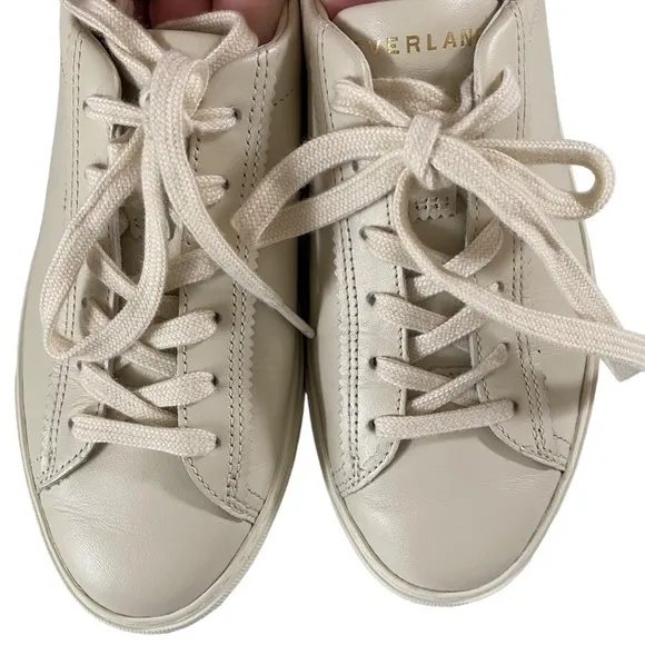 Everlane The Day Sneaker in Parchment leather low top lace up round toe cream 6
