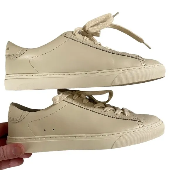 Everlane The Day Sneaker in Parchment leather low top lace up round toe cream 6