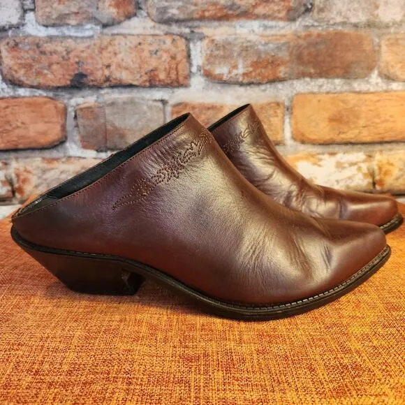 Fantastic Vintage Code West Brown Leather Cowboy Boot Mules Clogs US Size 10M