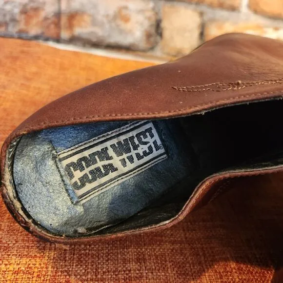 Fantastic Vintage Code West Brown Leather Cowboy Boot Mules Clogs US Size 10M
