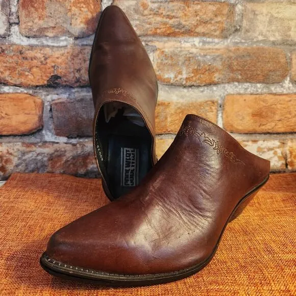 Fantastic Vintage Code West Brown Leather Cowboy Boot Mules Clogs US Size 10M