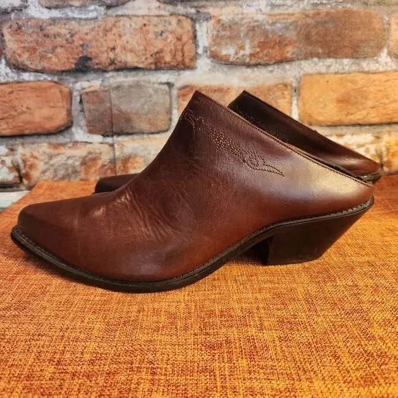 Fantastic Vintage Code West Brown Leather Cowboy Boot Mules Clogs US Size 10M