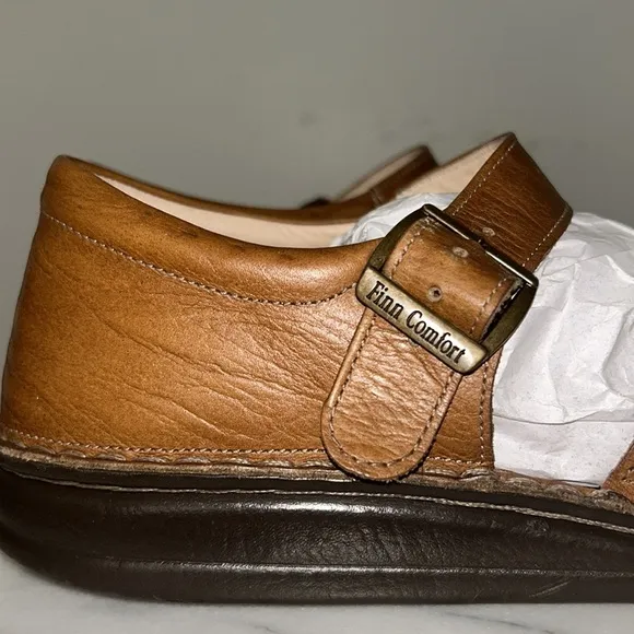 Finn Comfort Baltrum Brown Leather 3 strap Sandals Size 39/8 Minimalist