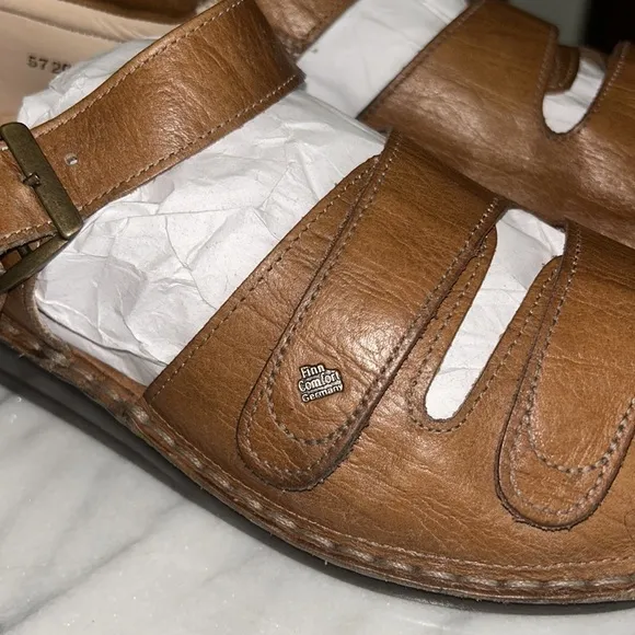 Finn Comfort Baltrum Brown Leather 3 strap Sandals Size 39/8 Minimalist