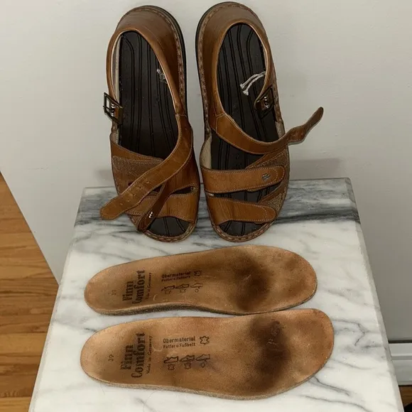 Finn Comfort Baltrum Brown Leather 3 strap Sandals Size 39/8 Minimalist