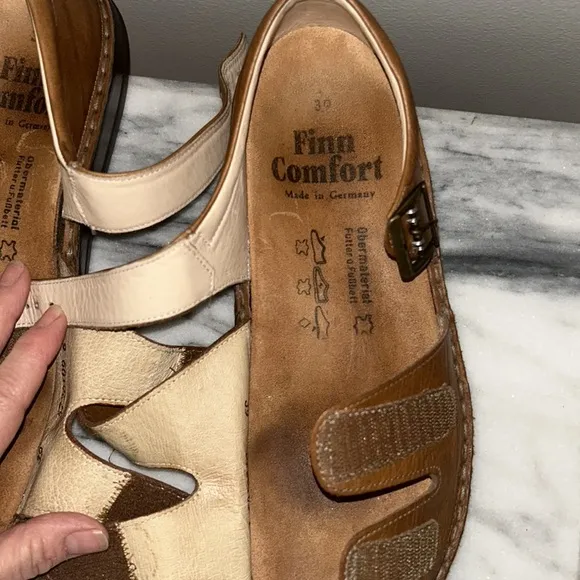 Finn Comfort Baltrum Brown Leather 3 strap Sandals Size 39/8 Minimalist