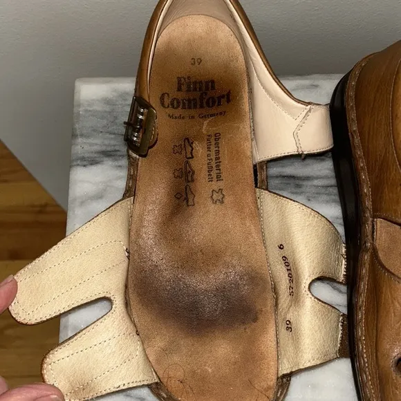 Finn Comfort Baltrum Brown Leather 3 strap Sandals Size 39/8 Minimalist