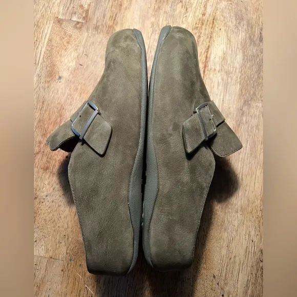 Fitflop Leather Buckle Clogs Mules Olive Green Great Condition! Size 9