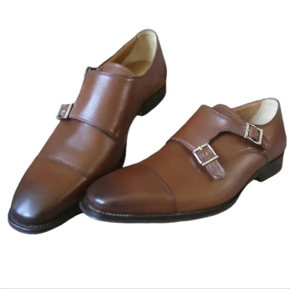 Florsheim Imperial Brown Leather Double Buckle Monk Strap Shoes Size-9.5 - NEW