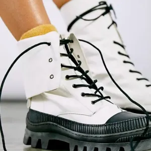 Free People Goldie Lug Sole Lace-Up Boots Black and White Size 8 Women`s
