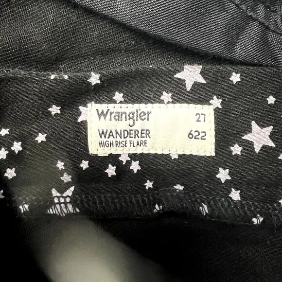 Free People Wrangler Star Print Wide Flare Jeans Western Corduroy Pockets 28x32