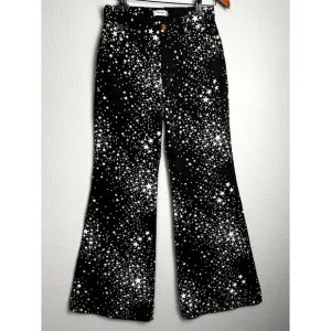 Free People Wrangler Star Print Wide Flare Jeans Western Corduroy Pockets 28x32
