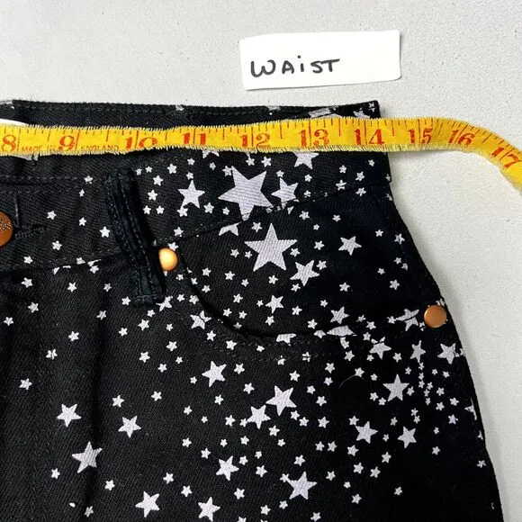 Free People Wrangler Star Print Wide Flare Jeans Western Corduroy Pockets 28x32