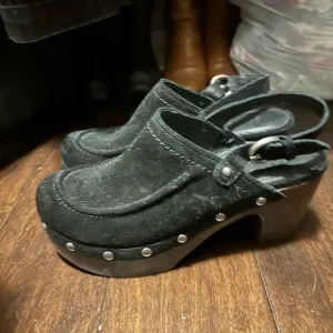 Frye Black Studded Mules with Platform Sole (Jessica Slingback)