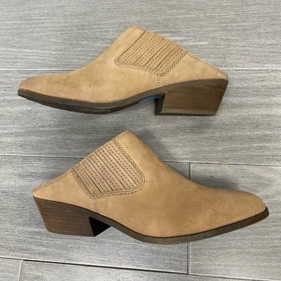 Frye Roxie Mule Shoe South Western Cowboy Boho Stacked Heel Retro Tan 6.5