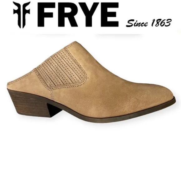 Frye Roxie Mule Shoe South Western Cowboy Boho Stacked Heel Retro Tan 6.5