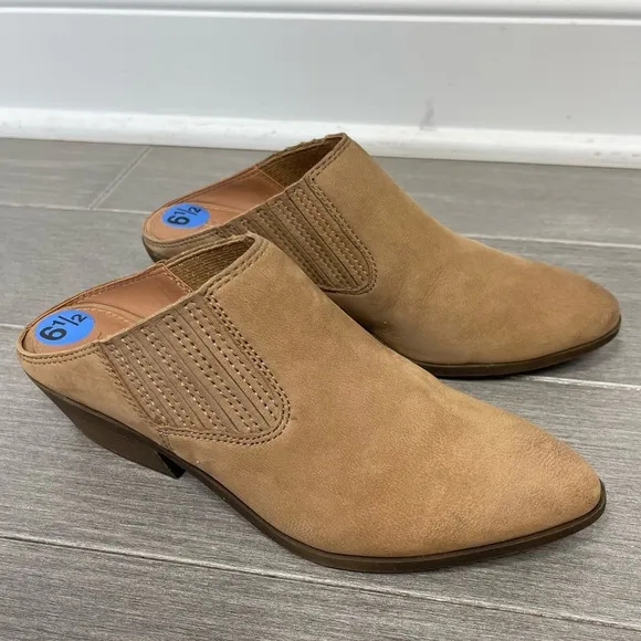 Frye Roxie Mule Shoe South Western Cowboy Boho Stacked Heel Retro Tan 6.5