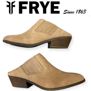Frye Roxie Mule Shoe South Western Cowboy Boho Stacked Heel Retro Tan 6.5