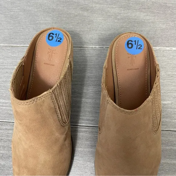 Frye Roxie Mule Shoe South Western Cowboy Boho Stacked Heel Retro Tan 6.5
