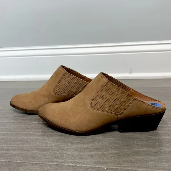 Frye Roxie Mule Shoe South Western Cowboy Boho Stacked Heel Retro Tan 6.5