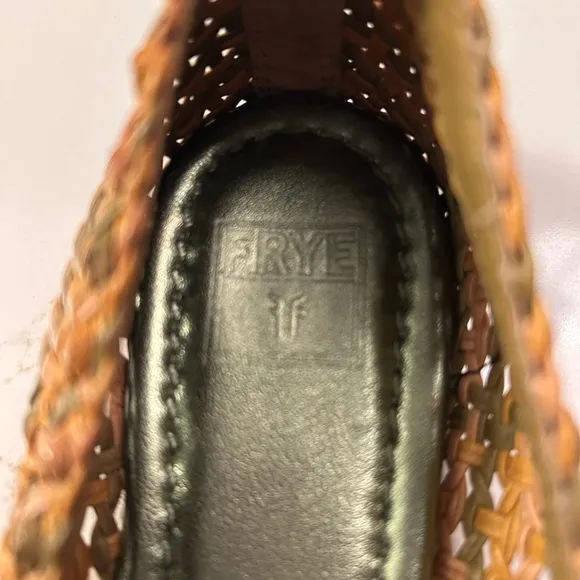 Frye Tan Woven Leather Flats with Bow Detail
