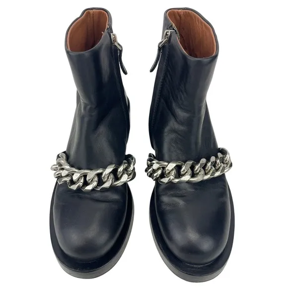 GIVENCHY Womens FR(36) US(6)Leather Chain Moto Combat Ankle Zip Boot‎ Goth Punk