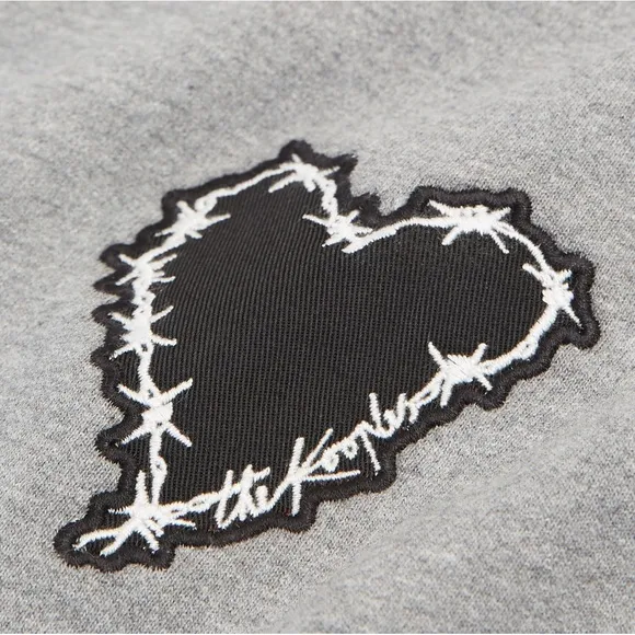GRAY COTTON SWEATSHIRT WITH EMBROIDERED Barbed wire HEART The Kooples