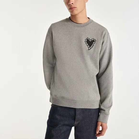 GRAY COTTON SWEATSHIRT WITH EMBROIDERED Barbed wire HEART The Kooples