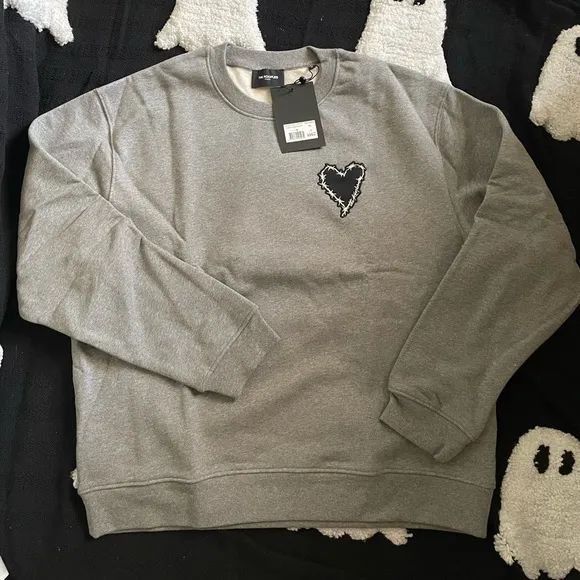 GRAY COTTON SWEATSHIRT WITH EMBROIDERED Barbed wire HEART The Kooples