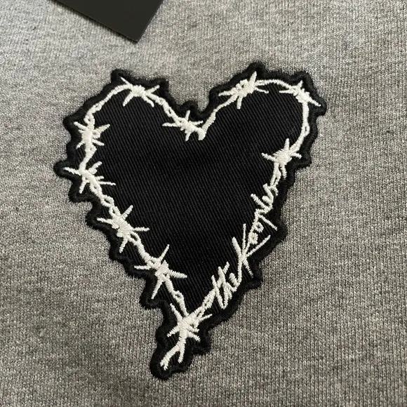 GRAY COTTON SWEATSHIRT WITH EMBROIDERED Barbed wire HEART The Kooples