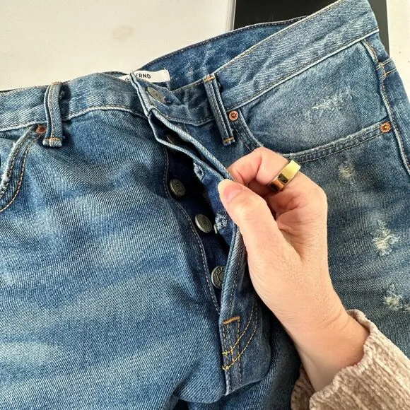 GRLFRND Natalia The Letter High Rise Slim Button Fly split-Ankle Raw Hem 30